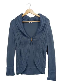 FLG Damen Strickjacke Blau Zopfstrickmuster Gr. 34/XS Casual Polyester 1