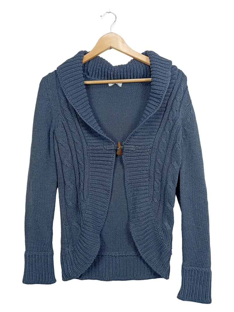 FLG Damen Strickjacke Blau Zopfstrickmuster Gr. 34/XS Casual Polyester 1