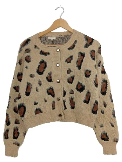 DEBUT Damen Strickjacke Leopardenmuster Flauschig Beige Gr. S/M