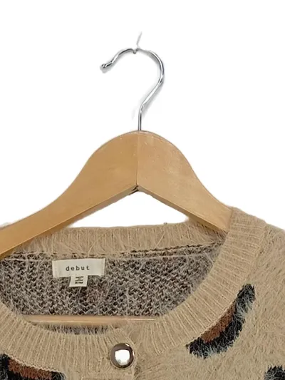 DEBUT Damen Strickjacke Leopardenmuster Flauschig Beige Gr. S/M