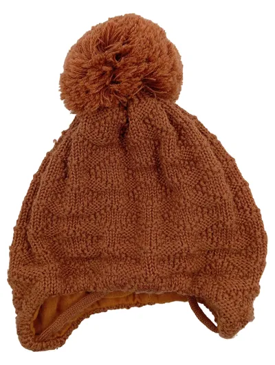 Maximo Kinder Strickmütze Braun mit Bommel Ohrenklappen Wintermütze
