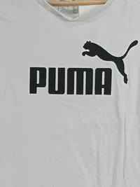 PUMA Damen T-Shirt Logo Print Banddetail Ärmel Weiß Gr. S Sportlich 2