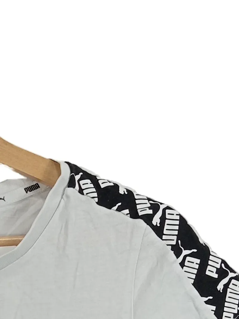 PUMA Damen T-Shirt Logo Print Banddetail Ärmel Weiß Gr. S Sportlich 3