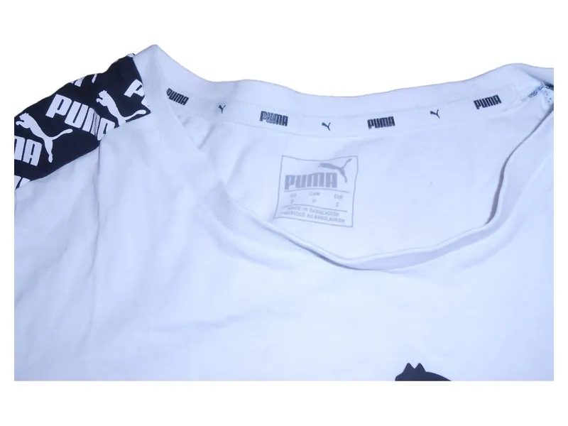 PUMA Damen T-Shirt Logo Print Banddetail Ärmel Weiß Gr. S Sportlich 4
