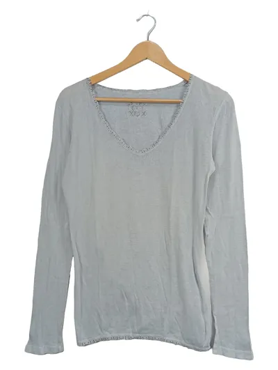 We Love XOX Damen Langarmshirt Gr. 36/S Hellblau Rippstrick Spitze
