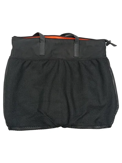 Sporttasche Schwarz Netztasche mit Ledergriffen 40x38cm Orange Futter