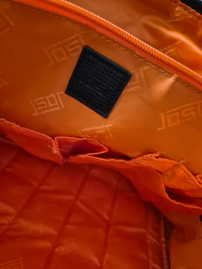 Sporttasche Schwarz Netztasche mit Ledergriffen 40x38cm Orange Futter