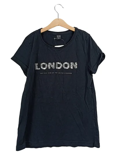 BLIND DATE Damen T-Shirt LONDON Schriftzug Pailletten Schwarz Gr. 36/S