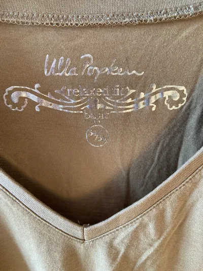Ulla Popken Damen T-Shirt V-Ausschnitt Basic Gr. 54/56 Beige Baumwolle