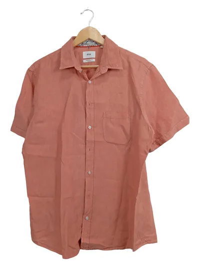 BRAX Herren Freizeithemd Kurzarm Leinen Orange Gr. 50/L Casual Hemd